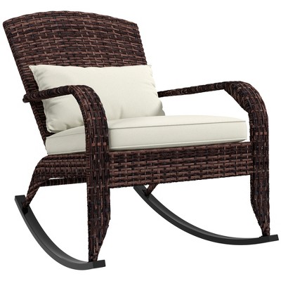 Outsunny Outdoor Rattan Wicker Rocking Chair Patio Recliner with