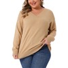 Women's Plus Size V Neck Long Sleeve Knit Solid Casual Basic Sweater - Agnes Orinda - 2 of 4