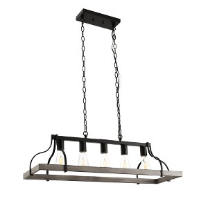 YANSUN 5-Lights Rustic Wood Gray Chandelier Kitchen Island Pendant Light with E26 Base for Kitchen Dining Room No Bulb Included - 1 of 1