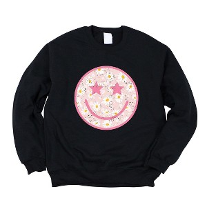 Simply Sage Market Women's Graphic Sweatshirt Floral Smiley Face - 1 of 4