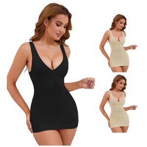 INSPIRE CHIC 3 Pcs Women's V-Neck Control Waisted Slimming Sleeveless Slim-Fit Body Shapers - 1 of 4