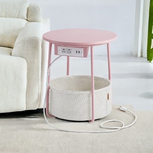 LEDREM Side Table with Charging Station Drink Table Bedside Table Nightstand End Table Night Stand Round Small Table - 1 of 4
