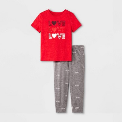 Toddler Boys' 2pc Valentine's Day 'Love' Short Sleeve T-Shirt & Fleece Jogger Pants Set - Cat & Jack™ Red/Gray