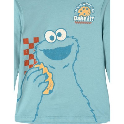 Sesame Street Little Boys 2 Pack Raglan Long Sleeve T-Shirts Beige / Teal Blue Cookie Monster 5 — фото 5