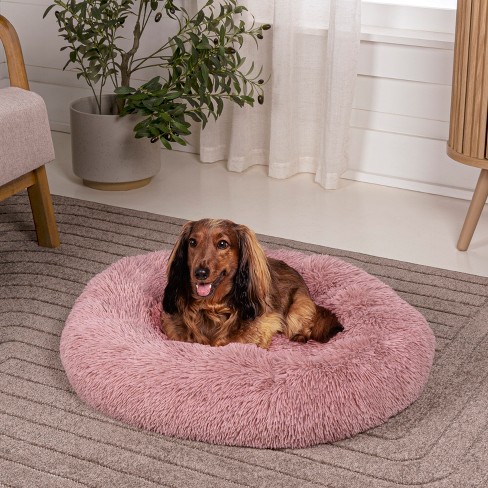 The Licker Store Maisie 34 X 34 Bohemian Glam Faux Fur Round Fluffy Calming Donut Pet Bed With Washable Cover Grapefruit Target