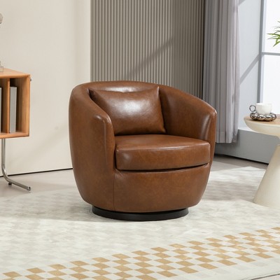 UPHA Upholstered Swivel Barrel Armchair with Storage Modern Living Room Side Chair for Bedroom, Office, Reading Spaces - PU