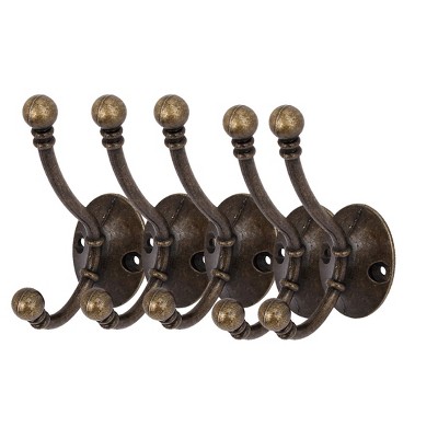 Unique Bargains Metal Door Hallway Bathroom Screw Mounted Wall Hooks Bronze 3.8"x1.38"x2.6" 5 Pcs