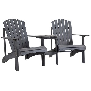 Outdoor Wood Adirondack Chair Reclined Bench wConer Table & Umbrella Hole - 1 of 4