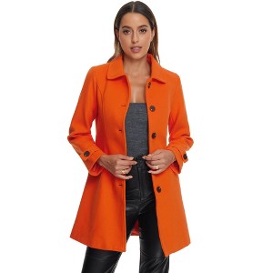 Allegra K Women's Winter Outerwear Peter Pan Collar Mid-thigh A-line Single Breasted Coat - 1 of 4