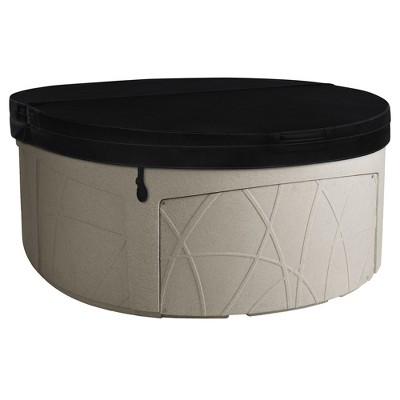 LifeSmart 4-Person Hot Tub, Outdoor Spa with Cover and LED Lights, Circular, Beige - Above-Ground Spa Machine with Accessories for Home and Personal
