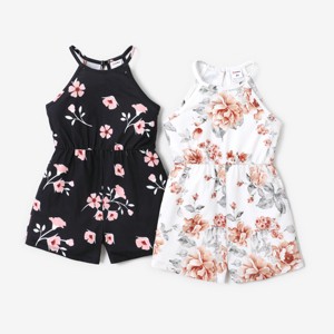 PATPAT Rompers for Toddler Kid Girls  2 Pack Sleeveless Floral Print Summer Tropical Jumpsuits  4-9 Years - 1 of 4