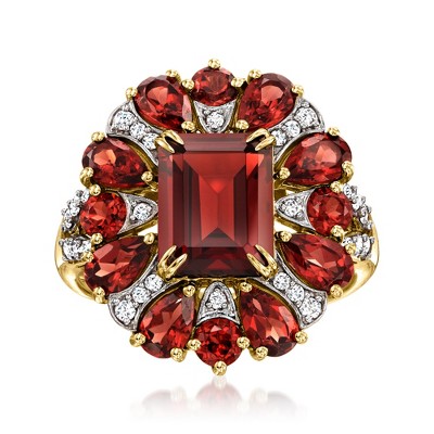 Ross-Simons 6.30 ct. t.w. Garnet and .24 ct. t.w. Diamond Ring in 14kt Yellow Gold