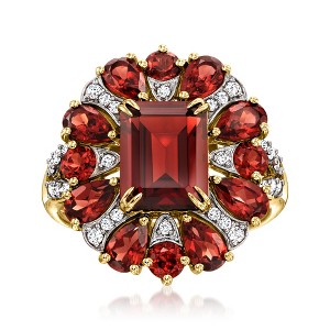 Ross-Simons 6.30 ct. t.w. Garnet and .24 ct. t.w. Diamond Ring in 14kt Yellow Gold - 1 of 4