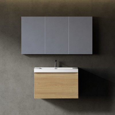 Christopher Knight Home Annabelle Modern Wood Striped Wall-Mounted Bathroom Vanity with Soft-Close Drawer and Quartz Sand Basin