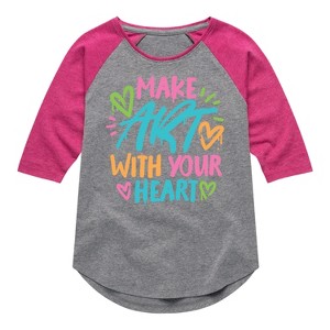 Girls' - Instant Message - Make Art With Your Heart Shirt Tail Raglan Graphic T-shirt - 1 of 3