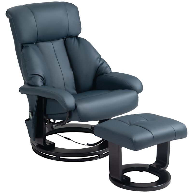 HOMCOM Recliner with Ottoman Footrest, Recliner Chair with Vibration Massage, Faux Leather and Swivel Wood Base for Living Room and Bedroom, 5 of 8