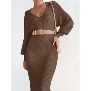 midi winter dresses for women with sleeves PRETTYGARDEN Women's Long Sleeve Midi Sweater Dress Fall Crewneck Knit