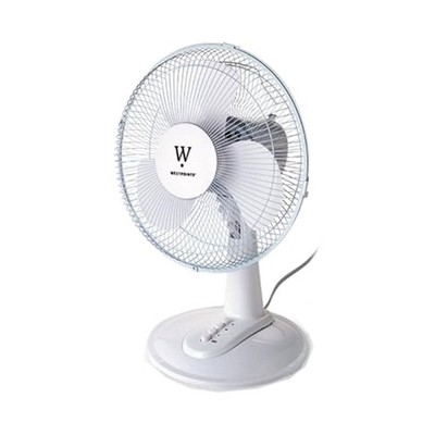 HomePointe Westpointe 12 Inch Corded Electric Oscillating Table Fan with 3 Speed Settings and Adjustable Tilt for Home and Office, White