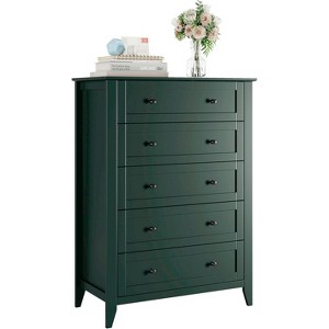 Green 5 Drawer Dresser for Bedroom, Tall Dresser with Deep Drawers & Metal Knobs, Modern Wooden Chests of Drawers for Entryway, Hallway - 1 of 4