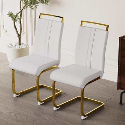 LOVMOR Modern Dining Chairs Set, PU Faux Leather High Back Upholstered Chair, with C-Shaped Tube Plating Silver Metal Legs, for Dining Room