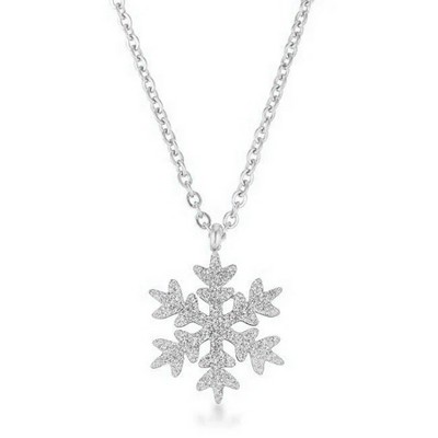 ShineHigh Jenna Textured Snowflake Pendant Necklace – Stainless Steel Winter Jewelry in Elegant Rose Gold or Silver Finish – Minimalist Holiday Gift
