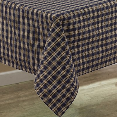 Navy and Beige Plaid Cotton Square Tablecloth, 54" x 54"
