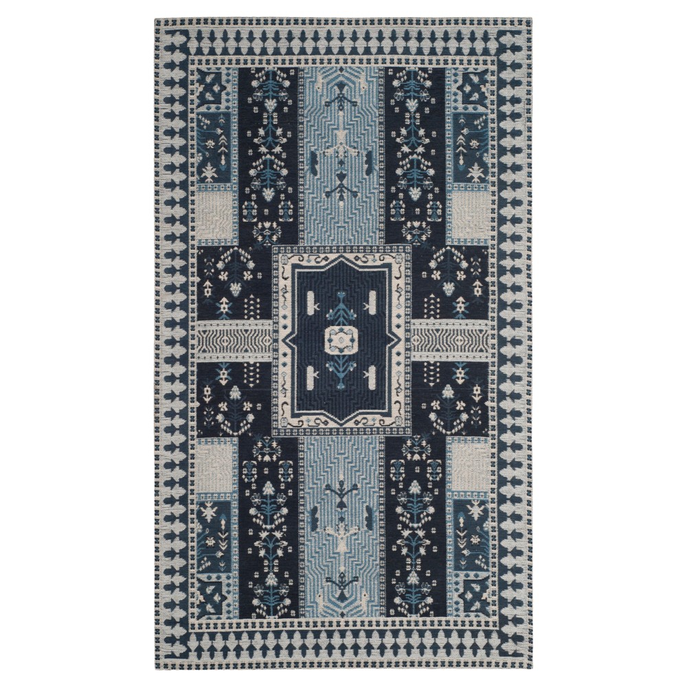 Navy/Light Blue Floral Loomed Accent Rug 3'x5'