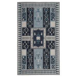 Navy/Light Blue Floral Loomed Accent Rug 3