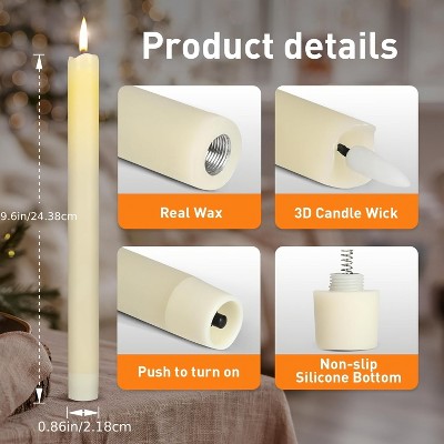 Flameless Red Taper Candles Flickering with 10-Key Remote, LED Warm 3D Wick Light Window Candles Real Wax Pack of 6, Christmas Home Wedding Decor