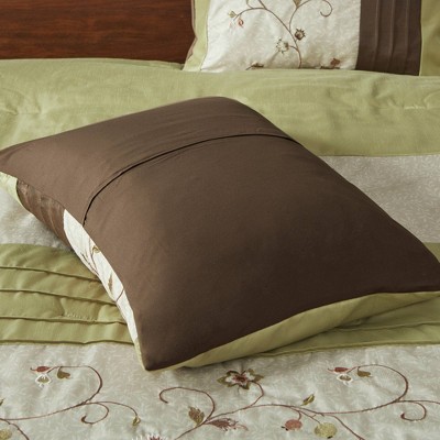 California King Green and Brown 7-Piece Embroidered Comforter Set