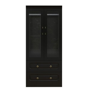 Keloyid Black Wood 31.5 in. Armoire with 2 Drawers and 2 Glass Doors - 1 of 4