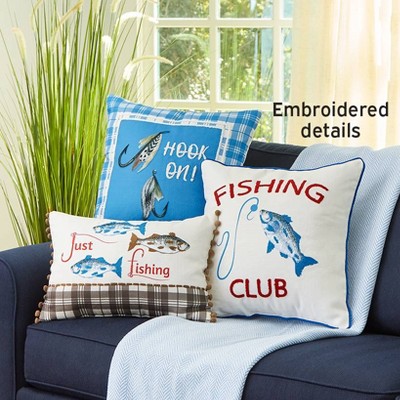 The Lakeside Collection Fishing Themed Embroidered Accent Pillows