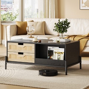40.7” Coffee Table with LED Lights, Study Metal Legs and 4 Drawers and Open Storage Shelf - 1 of 4