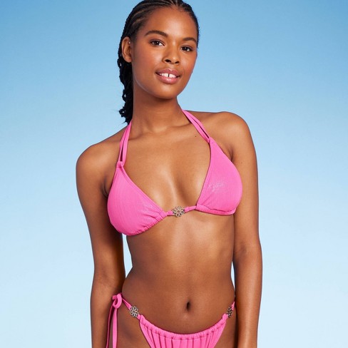 Women's Flower Charm Lurex Plisse Textured Triangle Bikini Top - Wild  Fable™ Pink Xxs : Target