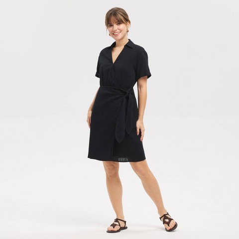 Женские платья Universal Thread Women's Short Sleeve Wrap Tie Mini Shirtdress - Universal Thread™ Black XS
