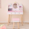 Angel Sar 24.6Inch Kids Vanity Set, White and Pink Crown Theme Dressing Table with 4 Drawers, Childrens Dresser with Mirror - 2 of 4