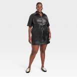 Women's Short Sleeve Faux Leather Shirtdress - A New Day™