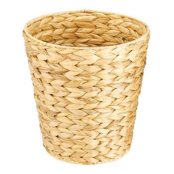 mDesign Small Round Hyacinth Woven Garbage Wastebasket Trash Can - Natural - Arrow, 7.5 x 7.5 x 11