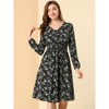 Allegra K Women's Floral Print V-Neck Smocked Waist Midi Dress - 3 of 4