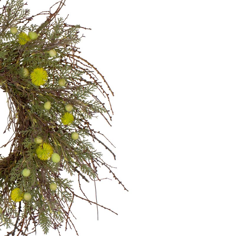 Northlight Burrs and Craspedia Artificial Twig Wreath, Yellow and Green - 20-Inch, 3 of 5