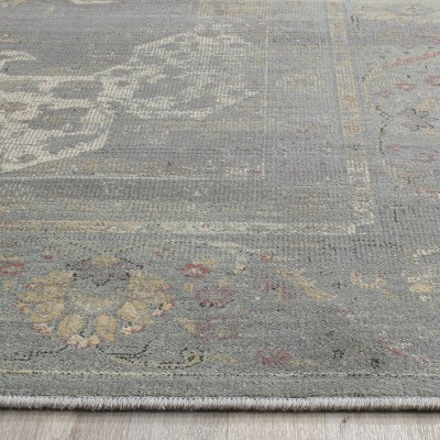Vintage Grey and Multicolor Hand-Knotted Area Rug