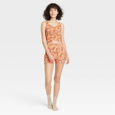 Women's Floral Print Tiny Tank and Shorts Pajama Set - Colsie™ Orange