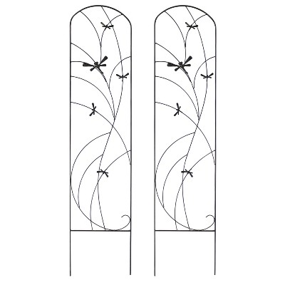 Sunnydaze Decorative Steel Metal Dragonfly Delight Design Garden Trellis - 55.75" H - Black - 2-Pack