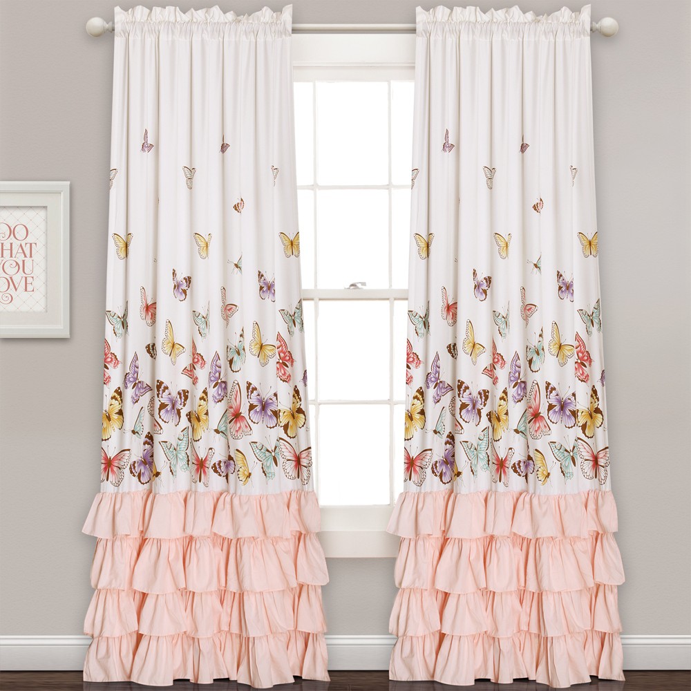 Photos - Curtains & Drapes 2pc 84"x52" Kids' Flutter Butterfly Window Curtain Set Pink - Lush Décor