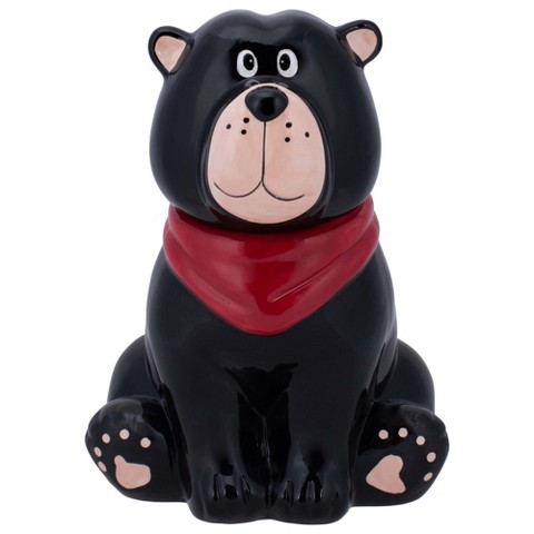 100 North 10 inch Dolomite Ceramic Everyday Cookie & Candy Jar with Airtight Lid: Kitchen Canisters, Pet Treat Containers, Black Bear Handkerchief