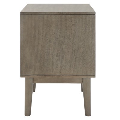 Light Grey 2-Drawer Mid-Century Nightstand with Bronze Handles