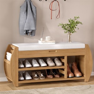 Wooden Storage Bench with Cushion, Flip Top Entryway Shoe Bench with Hidden Compartment, Shoe Rack Organizer for Entryway Bedroom Living Room - 1 of 4