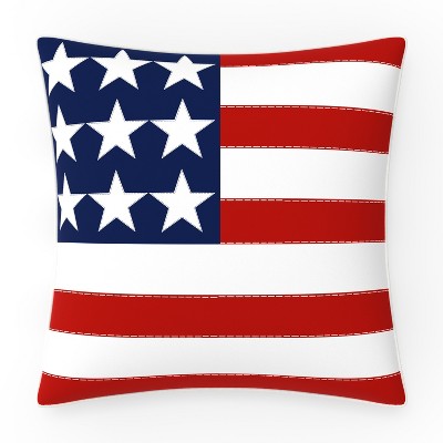 18"x18" Outdoor/Indoor One Flag One Nation Square Throw Pillow Red - Pillow Perfect: Americana Velvet, Patriotic Decor