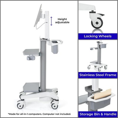 Stand Steady Medical Computer Cart for All-in-One Computers | Height Adjustable VESA-Compatible Mobile Computer Cart with Wheels