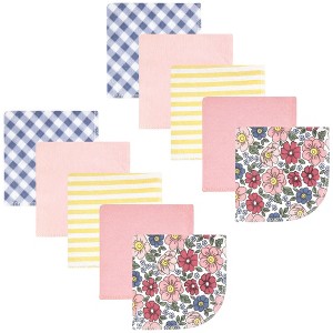 Hudson Baby Infant Girl Flannel Cotton Washcloths, Pink Blue Pretty Floral 10 Pack, One Size - 1 of 4